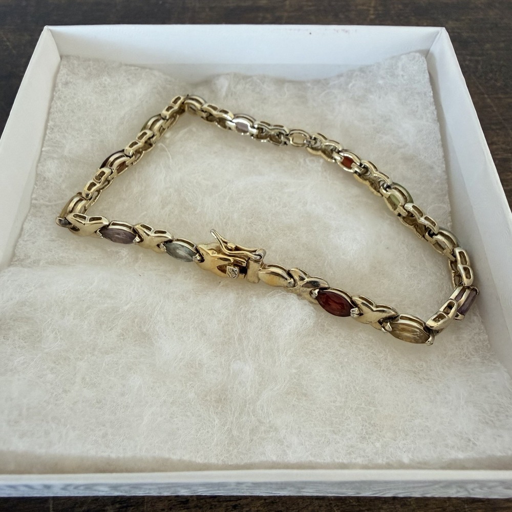 Estate Multicolor Gemstone and Gold Bracelet - Picture 4 of 6